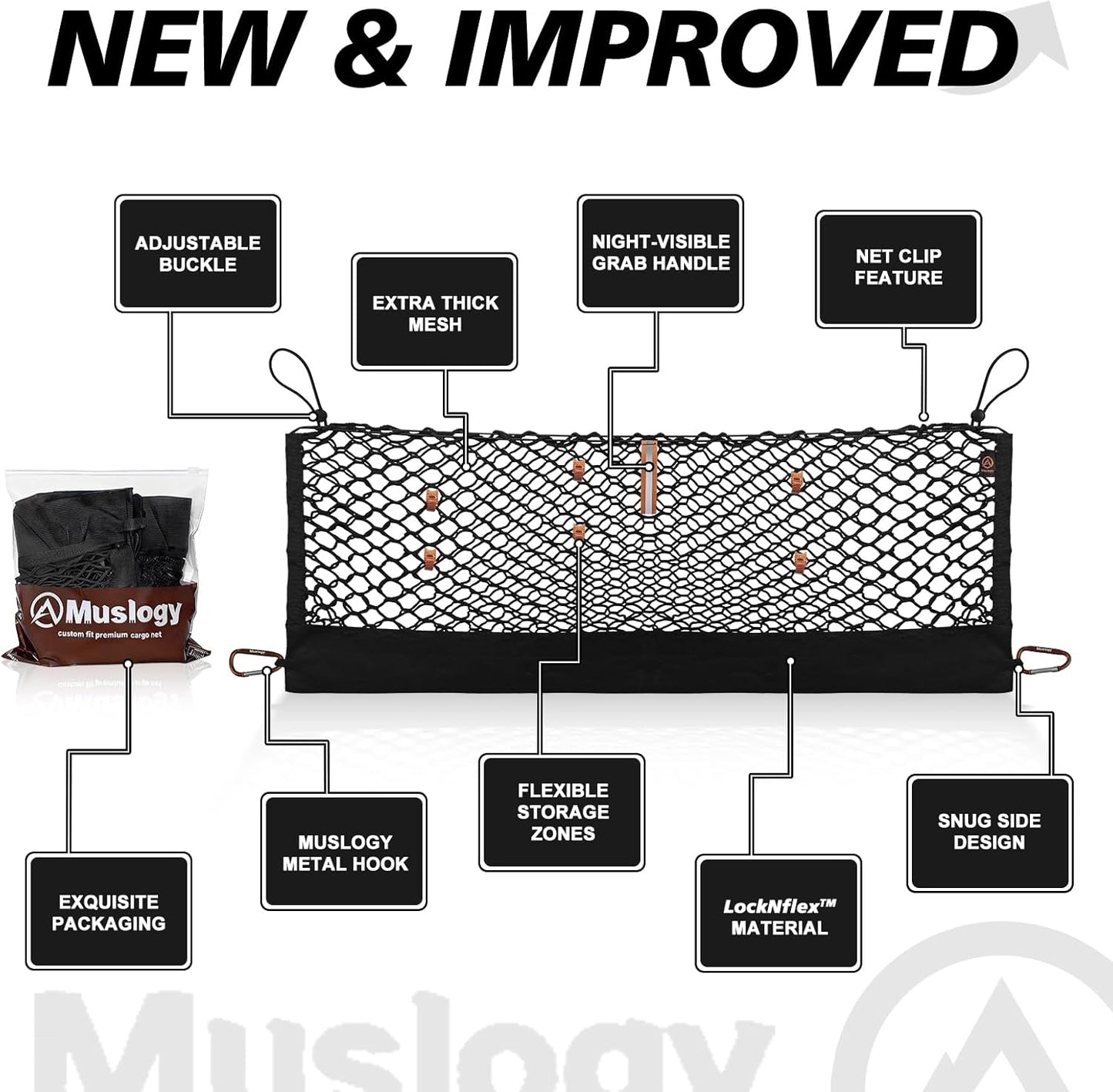 Muslogy Truck Bed Cargo Net Trunk Netting Compatible with 2023-2025 2026 Honda CR-V Accessories, Pickup Cargo Organizer SUV Sedan Storage Net w/Heavy Duty Carabiners - Colors A