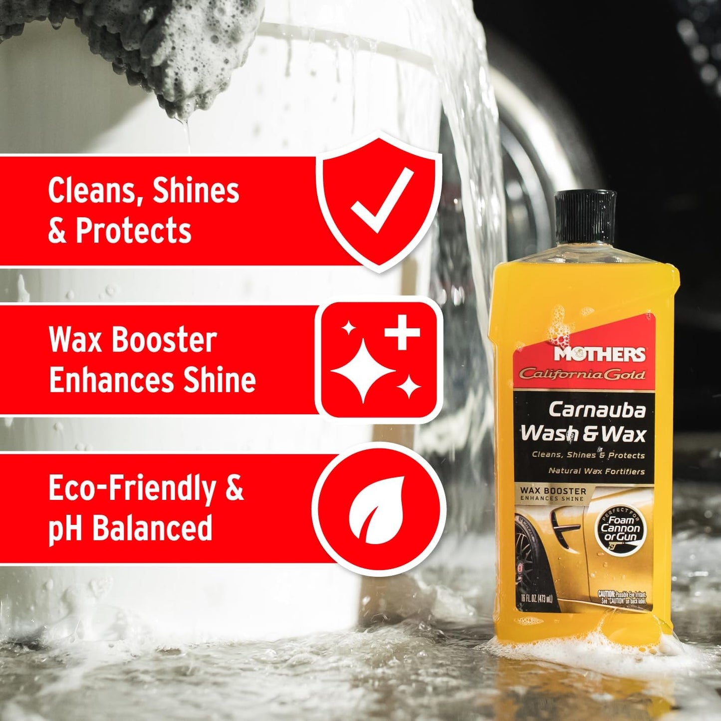 Mothers California Gold Carnauba Wash & Wax, 64 oz. — Cleans, Shines & Protects – Gentle, pH Balanced, Ultra-Sudsy for a Spot-Free, Brilliant Finish. Biodegradable & Won't Strip Wax or Ceramic (05674)