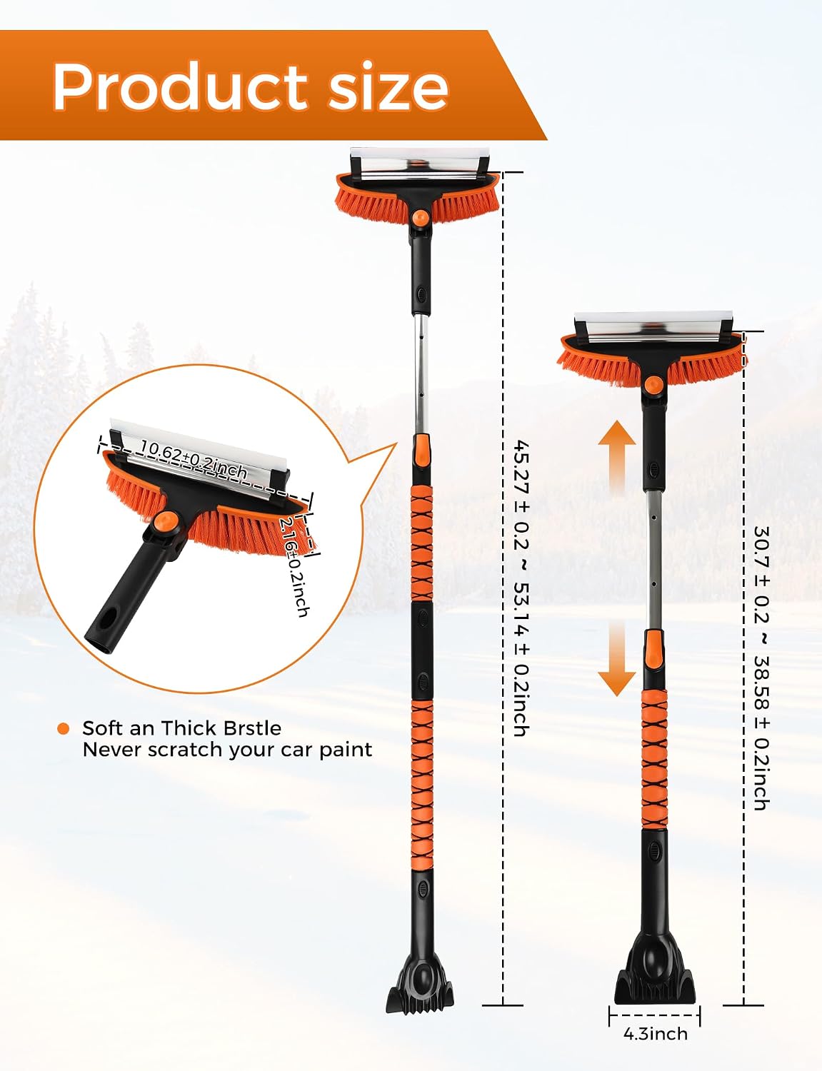 41" Extendable Ice Scrapers for Car Windshield 2-in-1 Snow Brush for Car Snow Scraper for Car Snow Scraper and Drush with Ergonomic Foam Grip for Cars, Trucks, SUVs with 360� Pivoting Brush Head