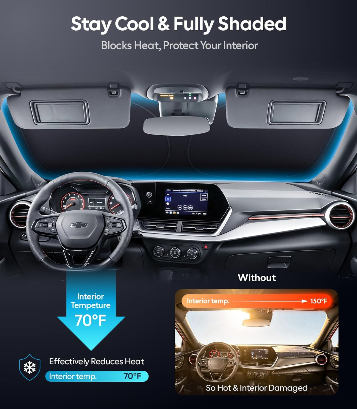 Wigoo Tesla New Model Y Accessories Windshield Sunshade [OEM Design, 100% Sun Blockage] Foldable Heat Insulation Sunshade with Storage Bag, for Model Y 2020~2026 (Juniper), Silver Coating - Colors A