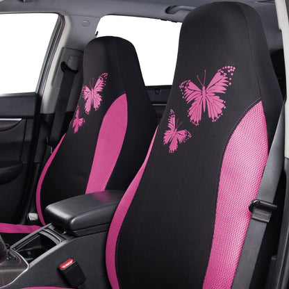 Flying Banner Butterfly car seat Covers ful Set Fashion Universal Lady Woman Female Rear Bench Split Colorized (Pink, 2 Fronts - Lace)