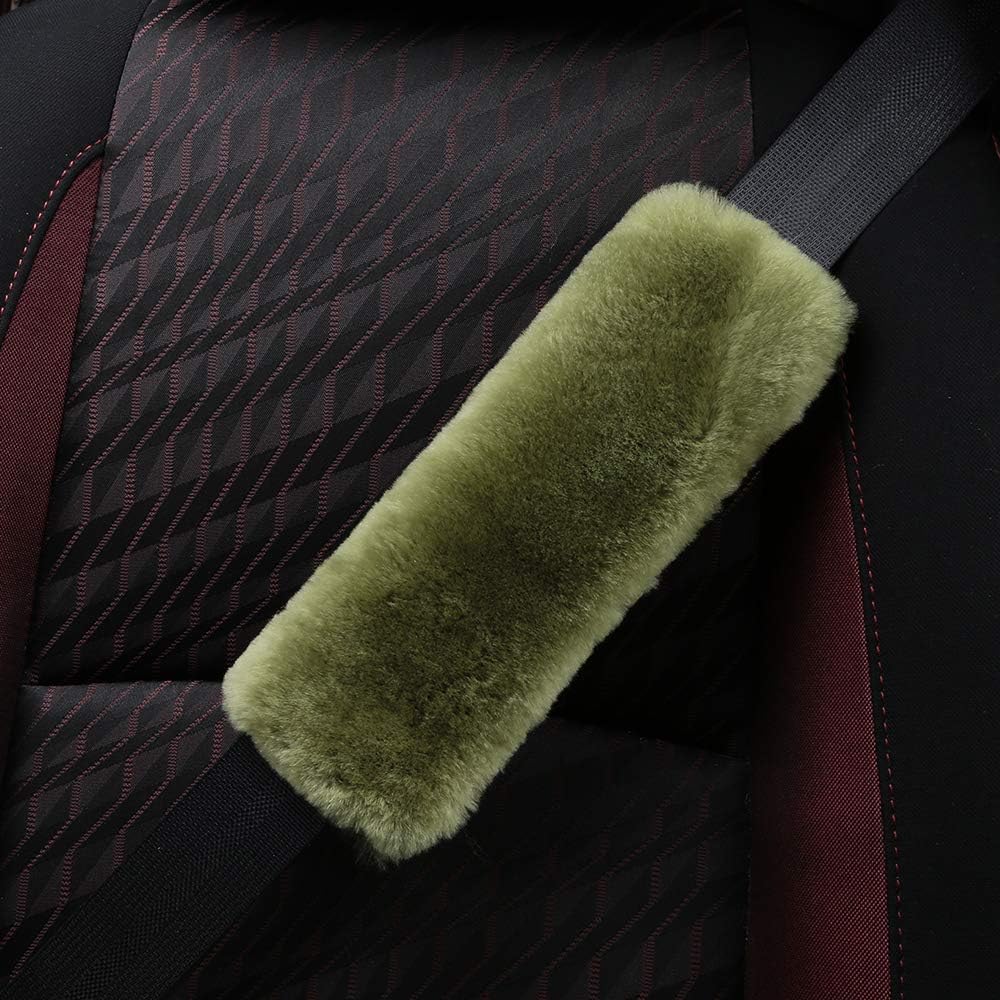 OGLAND Authentic Sheepskin Car Seat Belt Pad,2 Pack Soft Seat Belt Cover for Shoulder Pad Neck Cushion Protector Car Accessories by Genuine Natural Merino Wool (Misty Gray) - Colors B