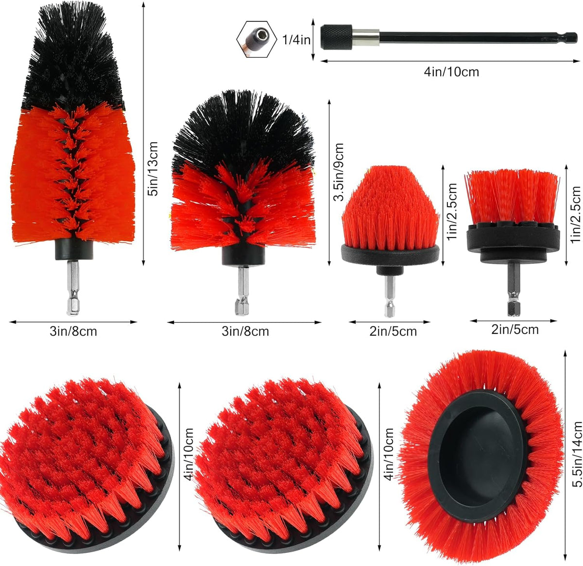 8 Pcs Drill Brush Attachment Set, Power Cleaning Scrub Brush Kit with Extend Long Attachment, All Purpose Drill Scrub Brushes for Car, Grout, Floor, Tub, Bathroom and Kitchen (Yellow)