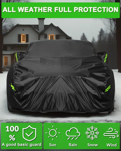 Car Cover Waterproof All Weather for Automobiles, Outdoor Full Exterior Covers for Sedan Black(Suggest Car Length from 194"-208")