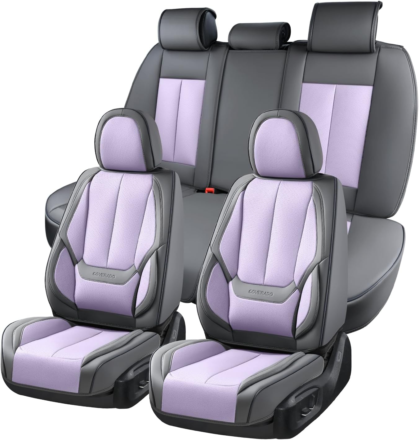 Coverado Seat Covers Full Set, Black Seat Covers for Cars 5 Seats, Car Seat Protector, Waterproof Nappa Leather Car Seat Cushion, Front and Rear Car Seat Cover Fit for Most Sedans SUV Pick-up Truck - Colors A