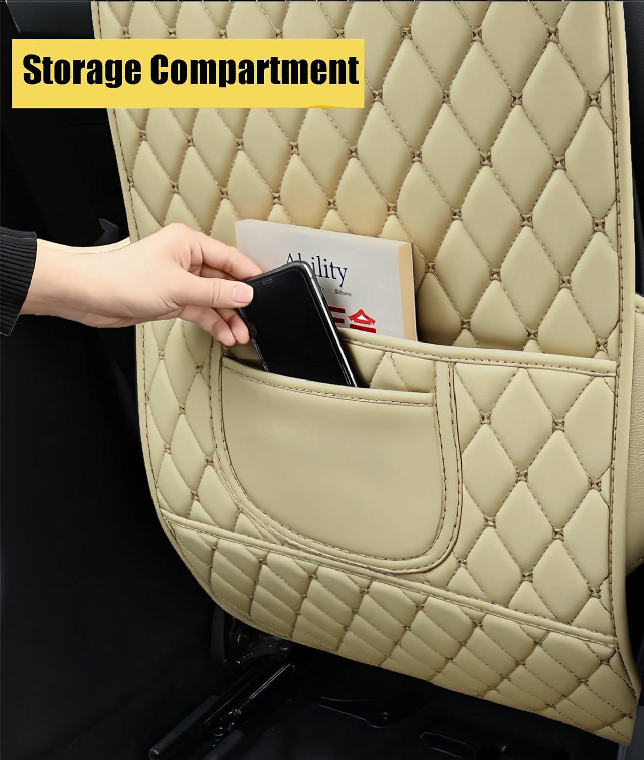 Leatherette Car Seat Protector - 2 Pack Large Car Kick Mats with Storage Pockets Organizer Seat Back Cover Against Dirty Shoes & Scratches, Universal Fit for Most Vehicles (Black)
