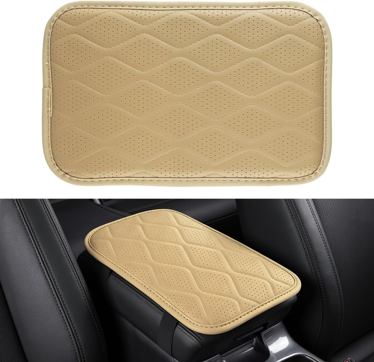 Amiss Car Center Console Cover, Upgraded Leather Car Armrest Cushion with 2 Storage Pockets, Universal Waterproof Cushion Pad, Non-Slip Car Interior Accessories, Fits Most Sedans SUVs Trucks (Black)