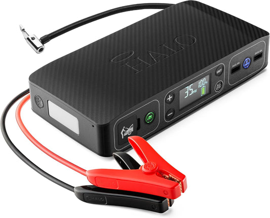 HALO Bolt Air 58830 Portable Car Battery Jump Starter | 100 PSI Air Compressor, 58.8Wh USB Power Bank, Emergency Floodlight & Charger, Jump Cars SUVs & Trucks, Inflate Tires, TSA Approved — Rose Gold