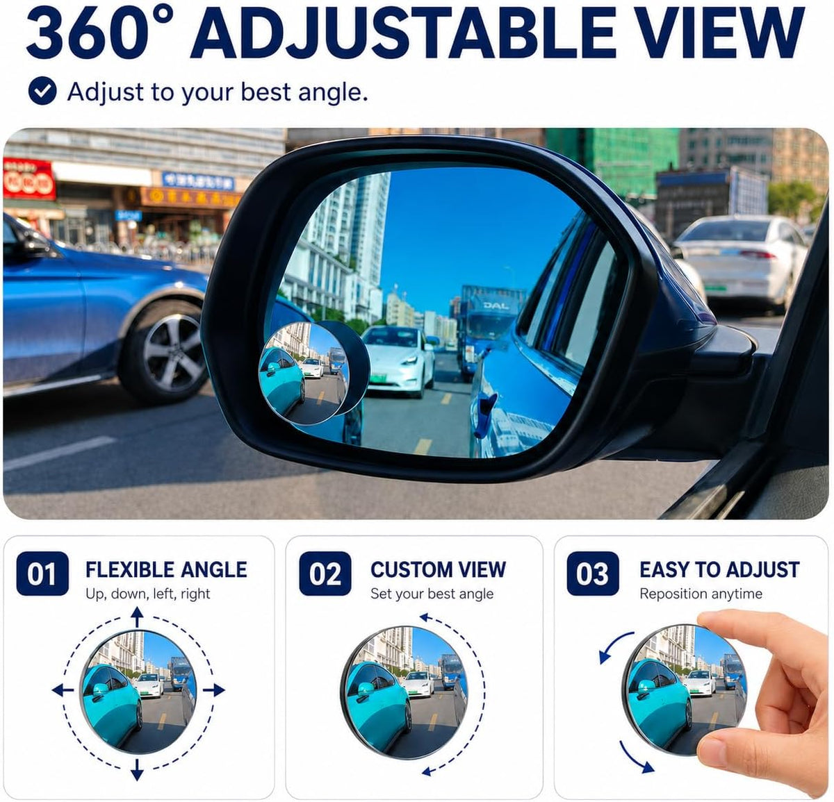 Frameless Car Blind Spot Mirror 2 Pack - Premium Convex HD Glass Round Side Blind Spot Mirrors with Wide Angle View, Eliminate Blind Zones & Parking Assistance for Safe Driving