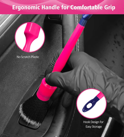 YeewayVeh Car Detailing Brush Set, 3 Pack Ultra Soft Boars Hair Detailing Brushes for Leather Seat Air Vents Engine Bay, Auto Detail Brushes Car Detailing for Interior Exterior, Indigo