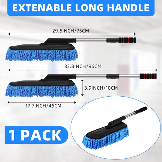 Tanlade 2 Pack Microfiber Car Duster Exterior Scratch Free with Extendable Handle Soft Car Duster Kit for Cleaning Dust Brush Set for Exterior Interior Cleaning Tools (Blue Gray)