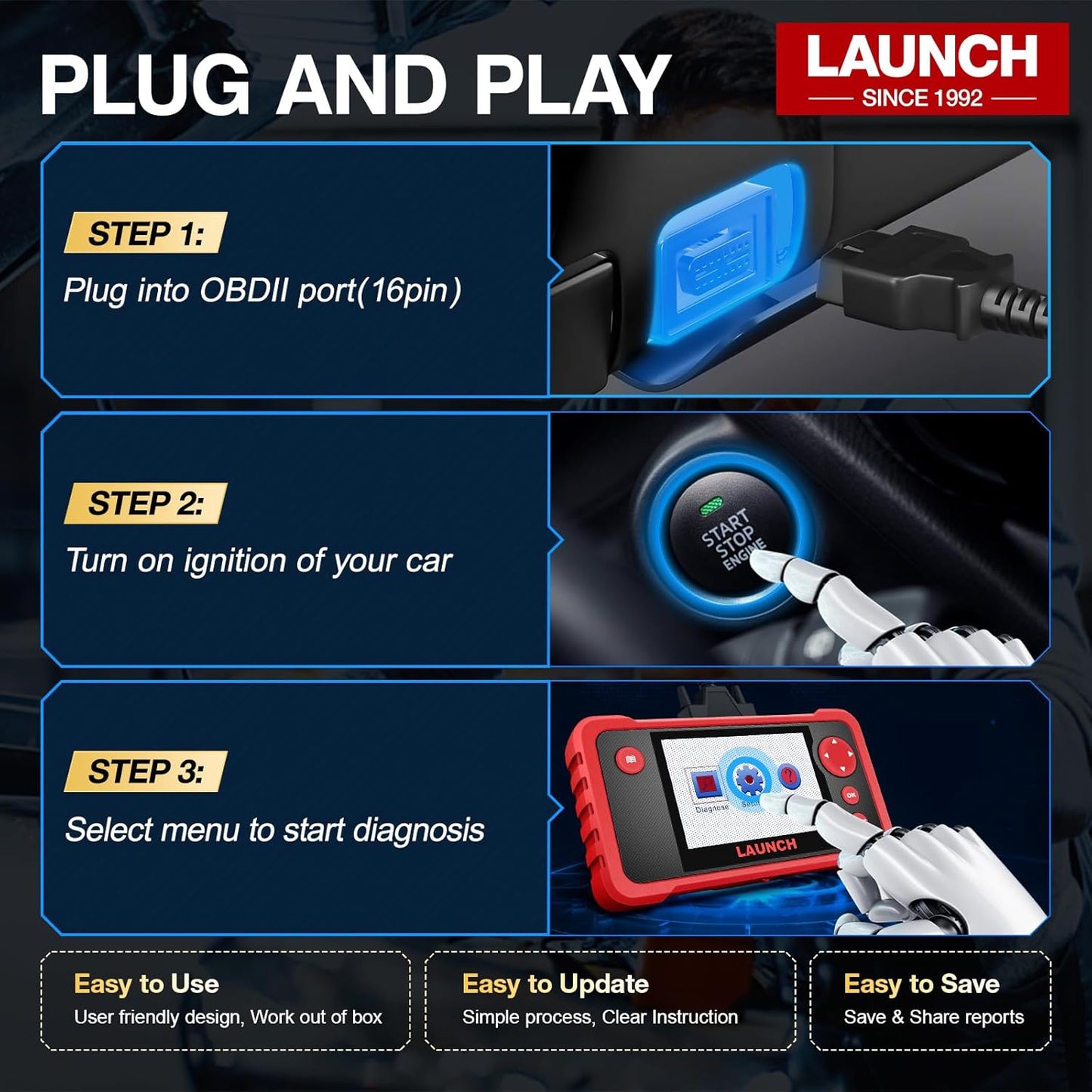 LAUNCH CRP123 V3.0 Elite OBD2 Scanner-2026 New Model Engine/ABS/SRS/Transmission Diagnostic Scan Tool SRS Airbag Code Reader,3 Reset Oil Service/Throttle Relearn/SAS Reset,No Subscription Required