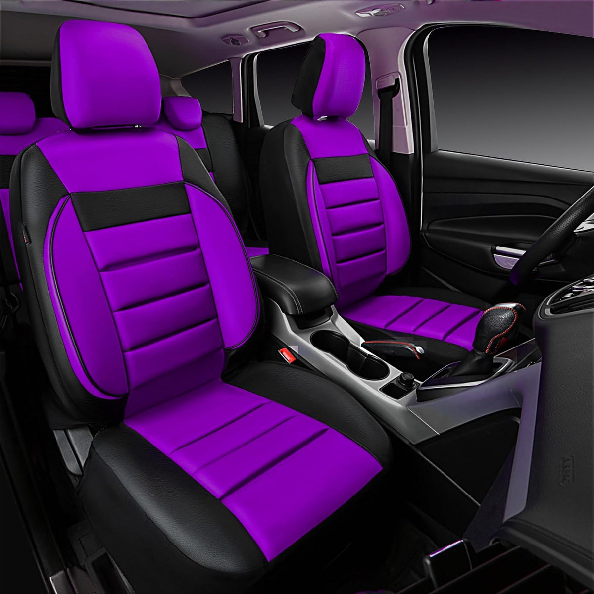 CAR PASS Faux Leather Car Seat Covers Front Seats Only, 3D Foam Support Car Seat Covers, Universal fit for Trucks Vans SUVs Sedans Automotive Comfortable, Airbag Compatible 2 Pieces Front Solid Black