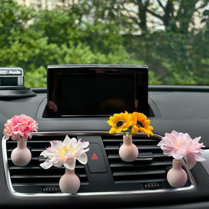 Set of 4 Cute Flower Bouquet Car Air Freshener Vent Clips, Mini Artificial Flowers for Car Air Vent Decoration, Auto Interior Dashboard Ornament Accessories