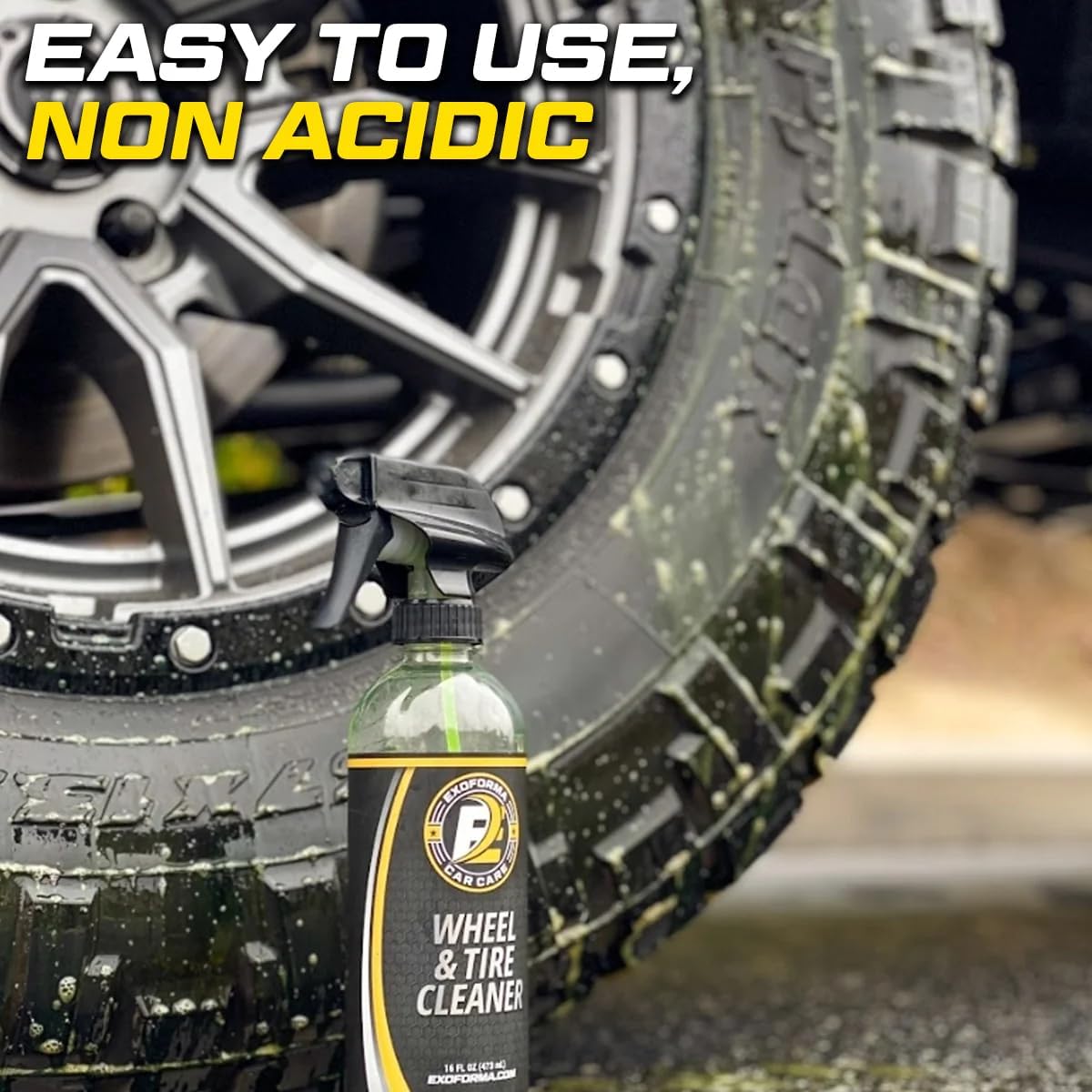 ExoForma Wheel & Tire Cleaner - Removes Built-Up Brake Dust, Dirt & Grime - Improves Dressing Performance - 2-in-1 Formula - Chosen by Pros (16 FL Oz)