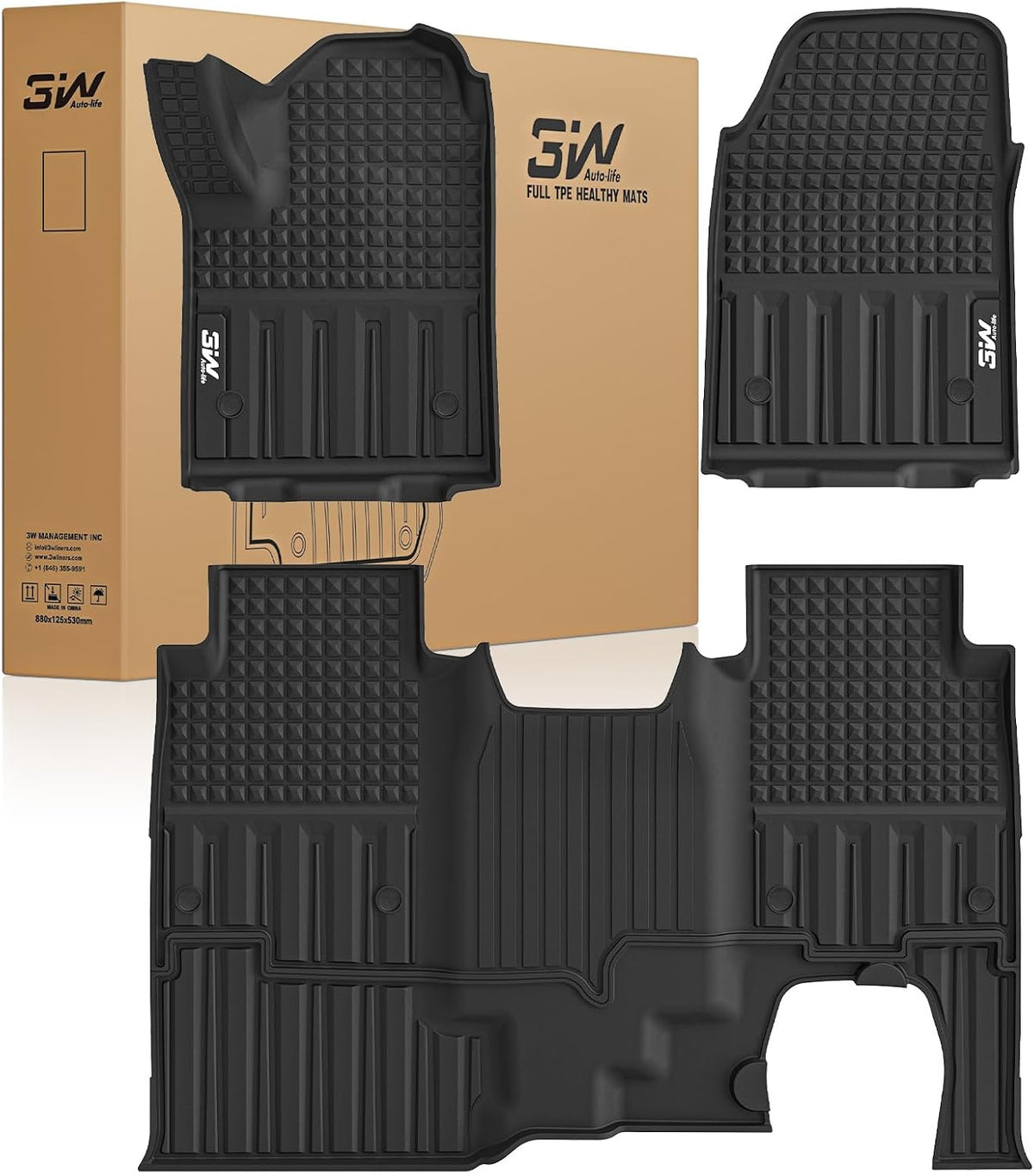 3W Floor Mats & Cargo Liner Fit for 2021 2022 2023 2024 2025 2026 Chevy Tahoe/GMC Yukon/Cadillac Escalade 7 Seat, TPE All Weather Custom Fit Car Accessories Heavy Duty Rubber Full Set Trunk Mats - Colors B