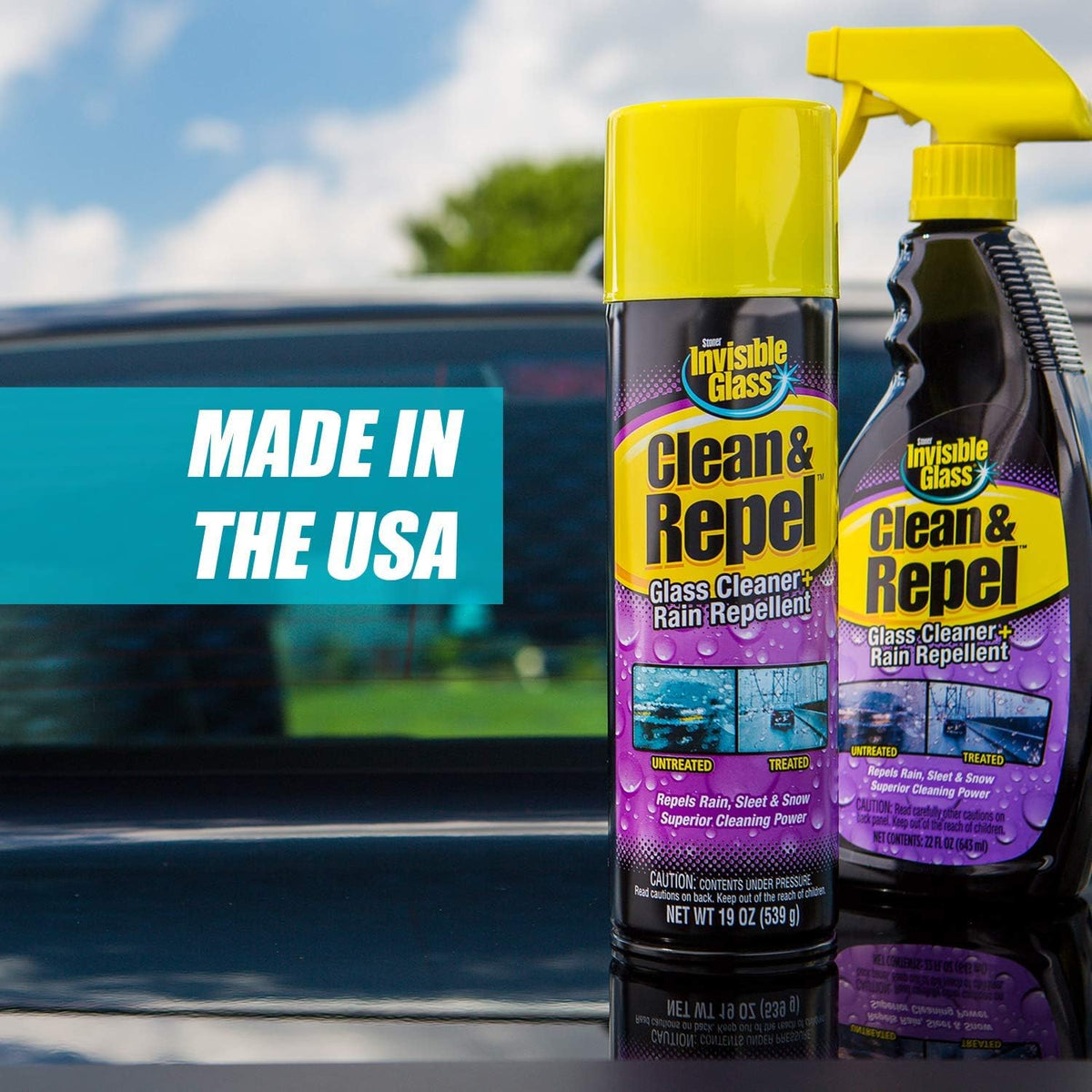 Invisible Glass 91184 Clean & Repel – Aerosol Glass Cleaner and Rain Repellent, Cleans Exterior Windshields, Repels Rain, Sleet, Snow, Improves Wet Weather Driving Visibility – 19 oz