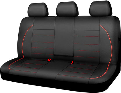 CAR PASS Universal FIT Piping Leather Two Front Seat Covers, Waterproof Faux Leather for SUV Sedan Van Truck, Airbag Compatible,Reserved Opening Holes for Headrest Covers. (Black red)