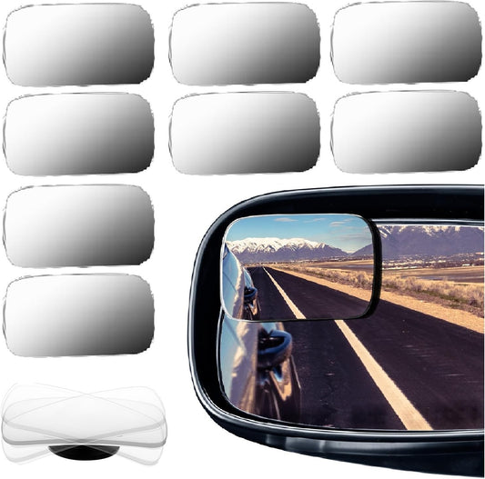 BBTO 4 Pcs Blind Spot Car Mirror 360 Convex Degree Adjustabe Glass Traffic Safety Rear View Mirror Spot Frameless Adjustable Self Adhesive Angle for Larger Image Exterior Accessories (Rectangle)