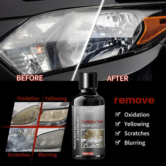Car Headlight Restoration Kit, Instant Headlamp Restorer with Clarity Coating Fluid, Sandpaper Oxidation Removal Cleaner to Fix Cloudy, Yellowing, Scratches & Stains -1oz/30ml