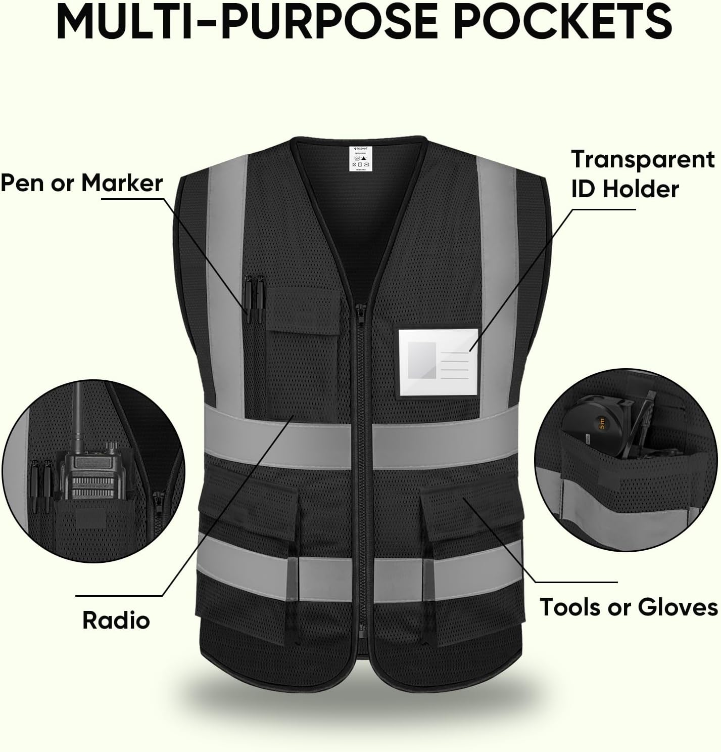 TICONN Reflective Safety Vest High Visibility Class II Mesh Vest for Women & Men Meets ANSI Standards