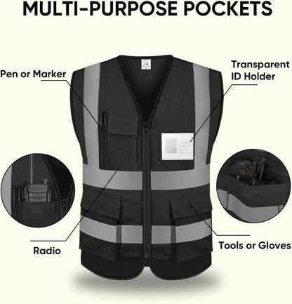 TICONN Reflective Safety Vest High Visibility Class II Mesh Vest for Women & Men Meets ANSI Standards