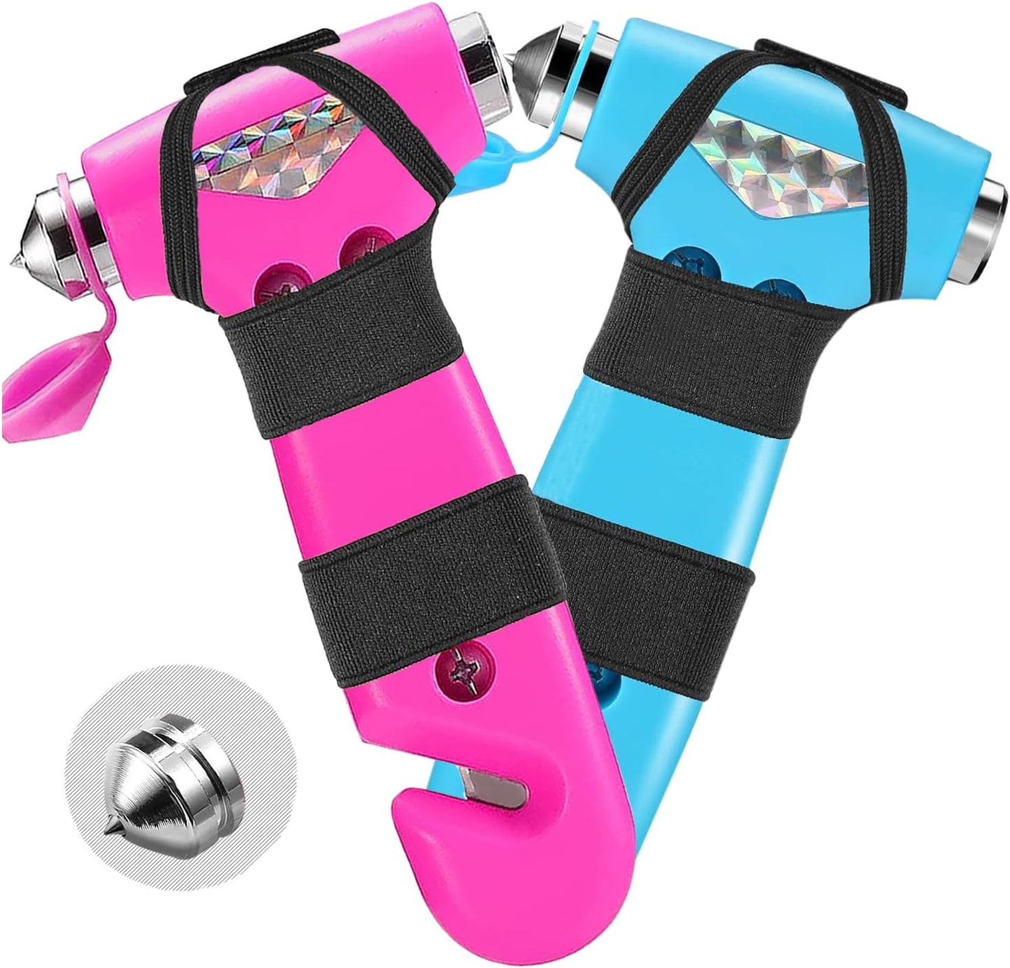 2 Pack Car Safety Hammer, 3-in-1 Emergency Escape Tool Window Breaker and Seat Belt Cutter with Light Reflective Tape for Family Safety Emergency Car Escape Tool