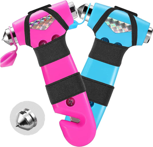 2 Pack Car Safety Hammer, 3-in-1 Emergency Escape Tool Window Breaker and Seat Belt Cutter with Light Reflective Tape for Family Safety Emergency Car Escape Tool