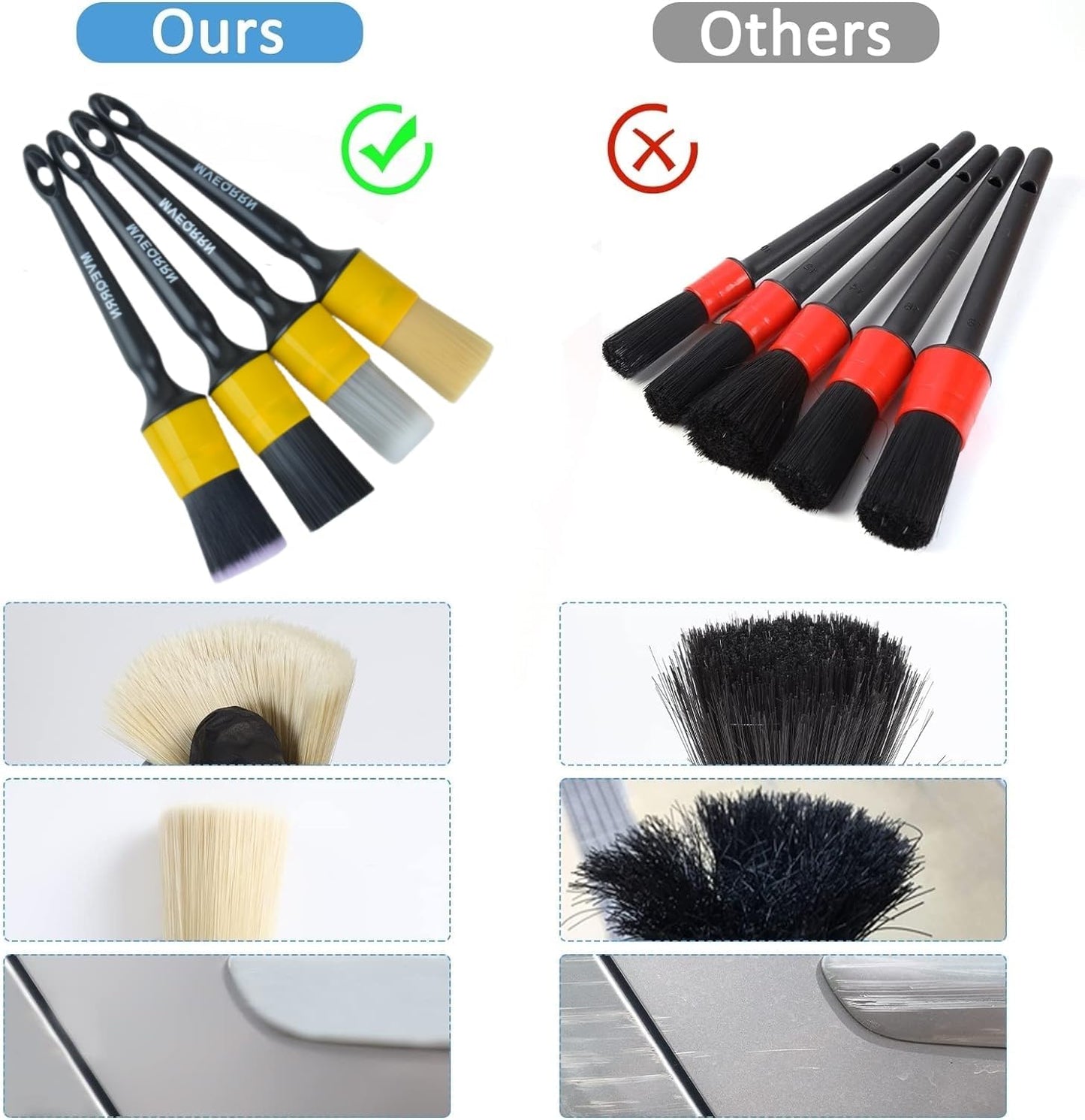 MVEQRRN 5pcs Car Detailing Brush Set, Boar Hair Car Detailing Brushes, Ultra Soft Scratch-Free Car Interior Detail Brush for Leather Seats,Detail Brushes Car Detailing for Interior Exterior.