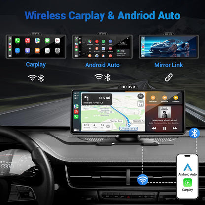 9" Wireless Apple Carplay Screen for Car, Portable Touchscreen Apple Carplay & Android Auto with OTA Update, Backup Camera,FM, Voice Control/GPS Navigation/Mirror Link/BT