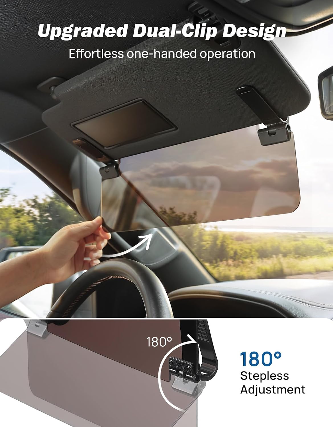 JOYTUTUS Sun Visor Extender for Cars, Polarized Sun Visor Extender Universal Sun Blocker UV400, Adjustable Visor Extension for Car Visor,Double-Clip,Anti Glare Stray Light