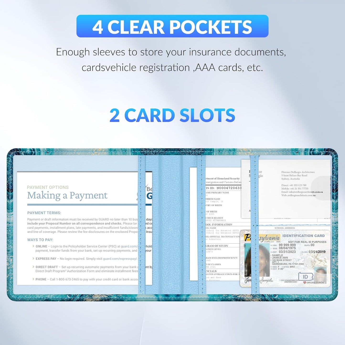 Car Registration and Insurance Card Holder，Vehicle Glove Box Car Organizer，Accessories Case for Storing Driving Licences, Cards, Documents
