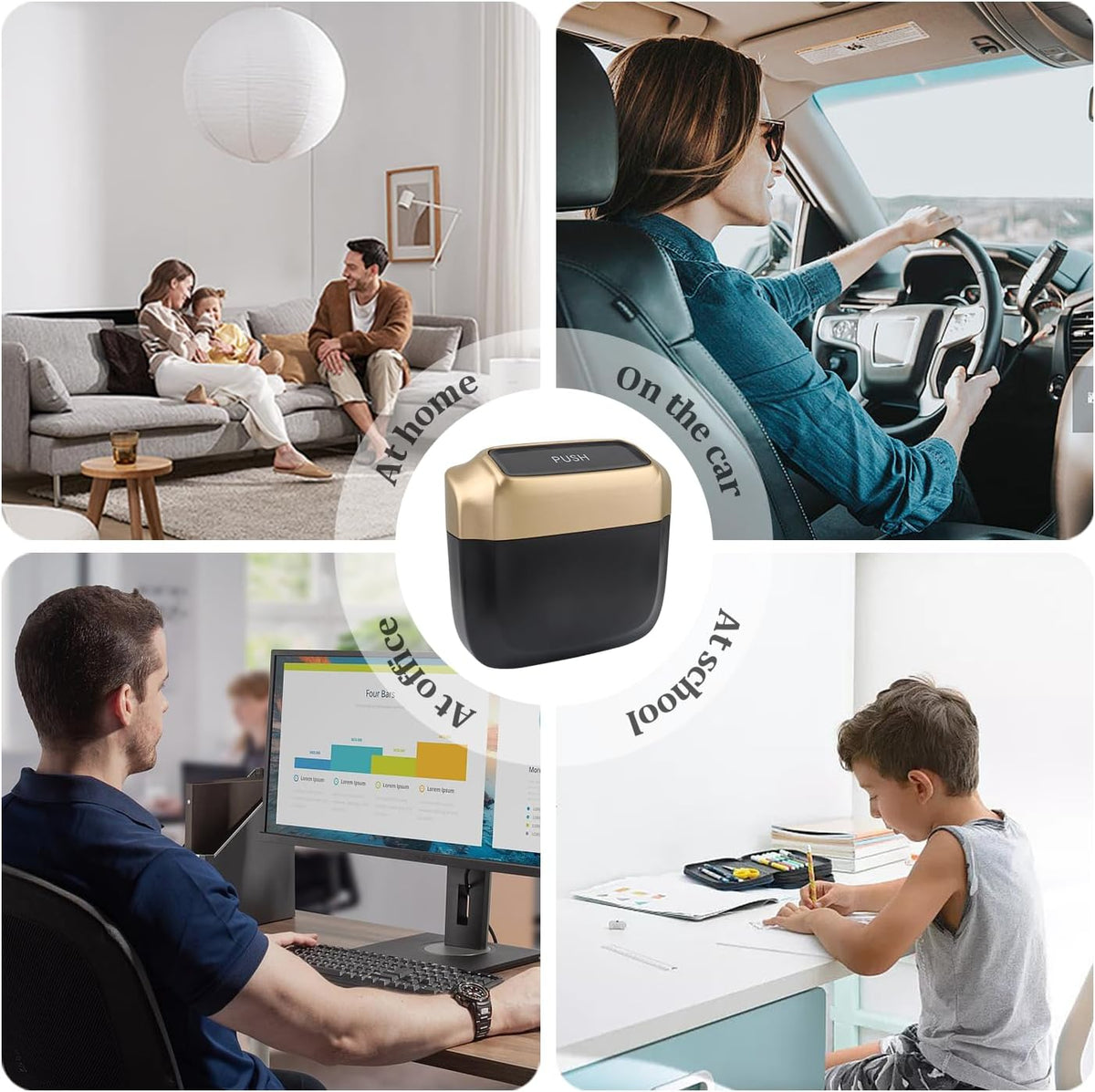 IHOTDER 2PCS Car Trash Can with Lid + 60PCS Garbage Bags,Mini Trash Can Interior Accessories for Door/Seat/Center Console/Home/Office,Multifunctional Car Organizers and Storage (Black)