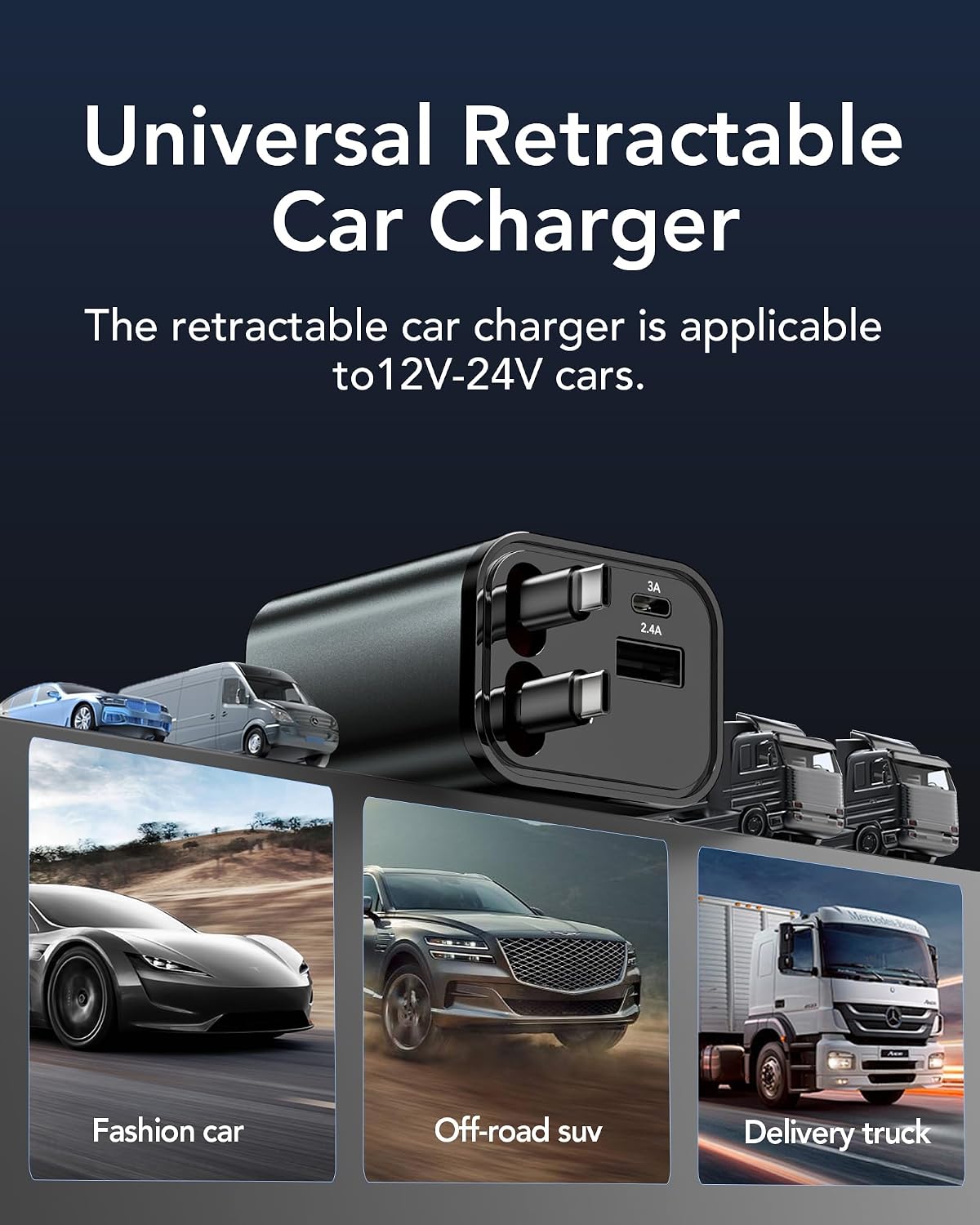 Retractable Car Charger,Car Phone Charger USB C Fast Charge,Cigarette Lighter USB Charger Car Accessories for Women,Road Trip Essentials Gift for Men,Car Charger for iPhone 17/16/15,Galaxy S26,Pixel
