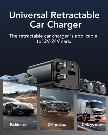 Retractable Car Charger,Car Phone Charger USB C Fast Charge,Cigarette Lighter USB Charger Car Accessories for Women,Road Trip Essentials Gift for Men,Car Charger for iPhone 17/16/15,Galaxy S26,Pixel