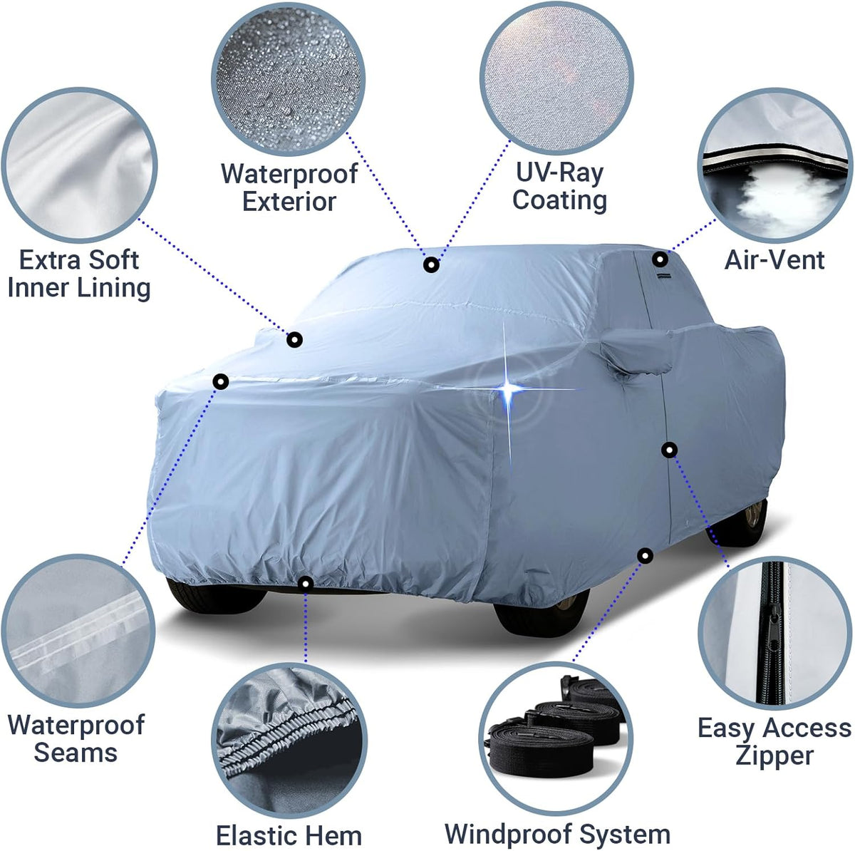 iCarCover 15-Layer Car Cover Waterproof All Weather | Premium Quality Car Covers for Automobiles, UV Protection, El Camino, Impala, Bel Air, Monte Carlo, Galaxie, Charger, Size C21 (See Size Chart) - Colors A