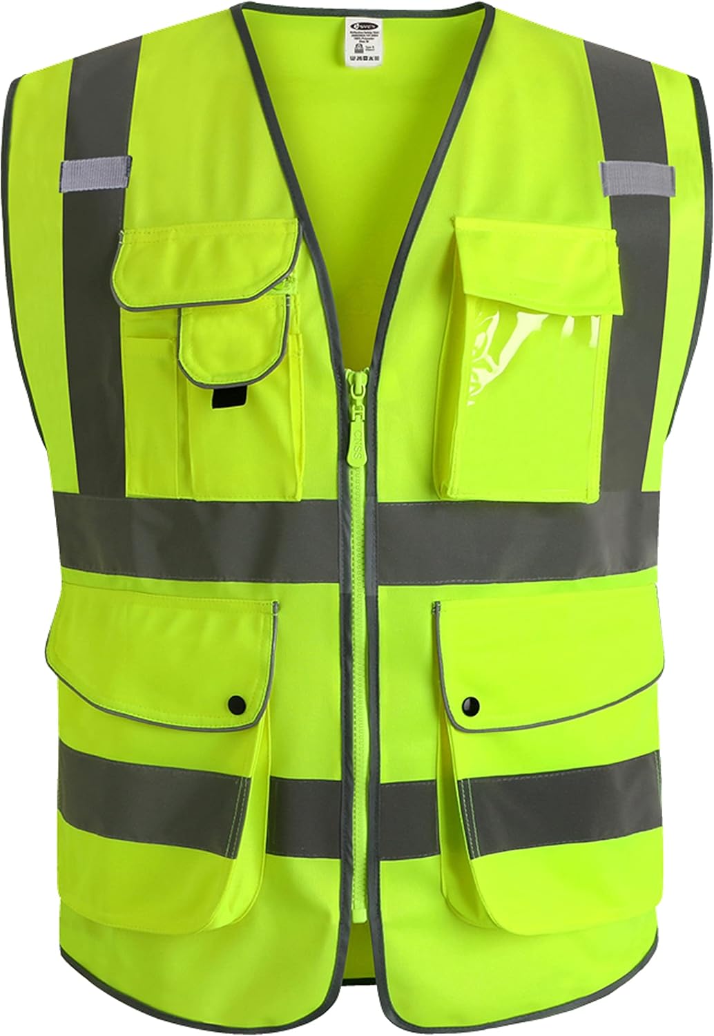 JKSafety 9 Pockets Class 2 High Visibility Zipper Front Safety Vest With Reflective Strips,Meets ANSI/ISEA Standard (Large, 150-Yellow) - Colors A