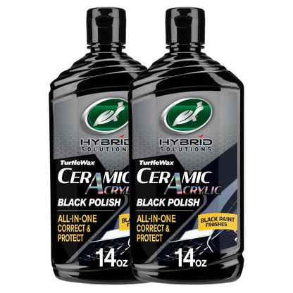 Turtle Wax Hybrid Solutions Ceramic Acrylic Black Car Polish and Wax, Car Scratch Remover & Car Paint Restorer for Black Cars, Deep Shine, Ceramic Coating Protection & Water Beading, 14 oz (Pack of 1)