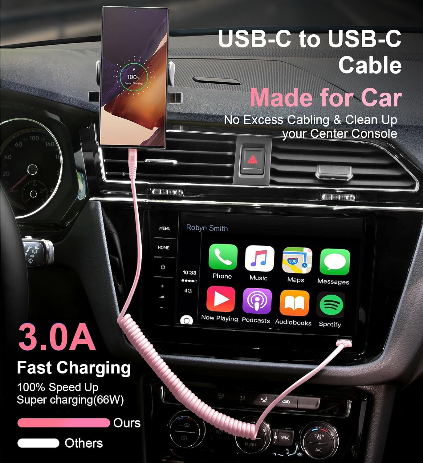 USB C to C Cable 3ft 2Pack Coiled USB C Charger Cable for Car Type C Fast Charging Cable for iPhone 17/16/15/Plus/Pro/Pro Max/Samsung Galaxy S23