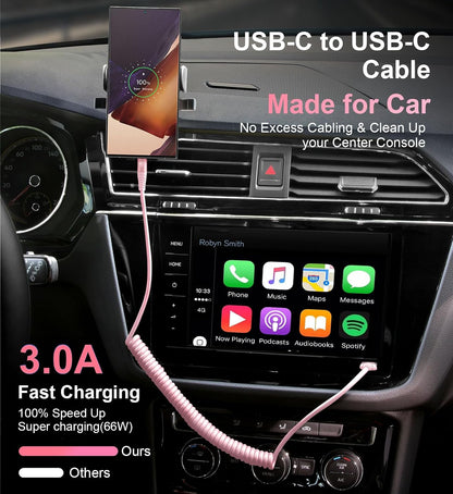 USB C to C Cable 3ft 2Pack Coiled USB C Charger Cable for Car Type C Fast Charging Cable for iPhone 17/16/15/Plus/Pro/Pro Max/Samsung Galaxy S23