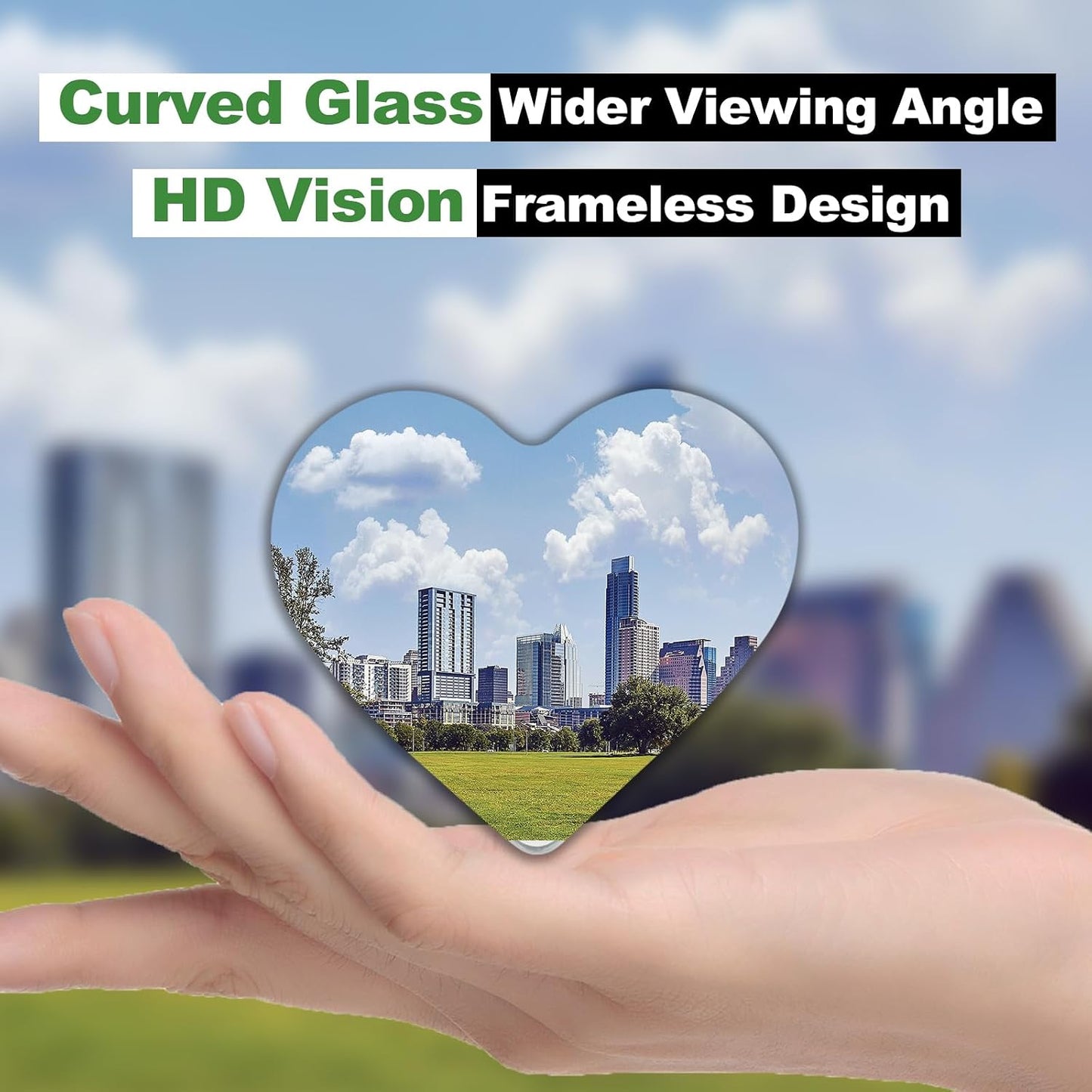 Upgrade HD Glass Wide Angle Blind Spot Mirror, Frameless 360 Adjustable Convex Rear View Mirror for Cars, Trucks and SUV - Big Fan Shaped 2pcs