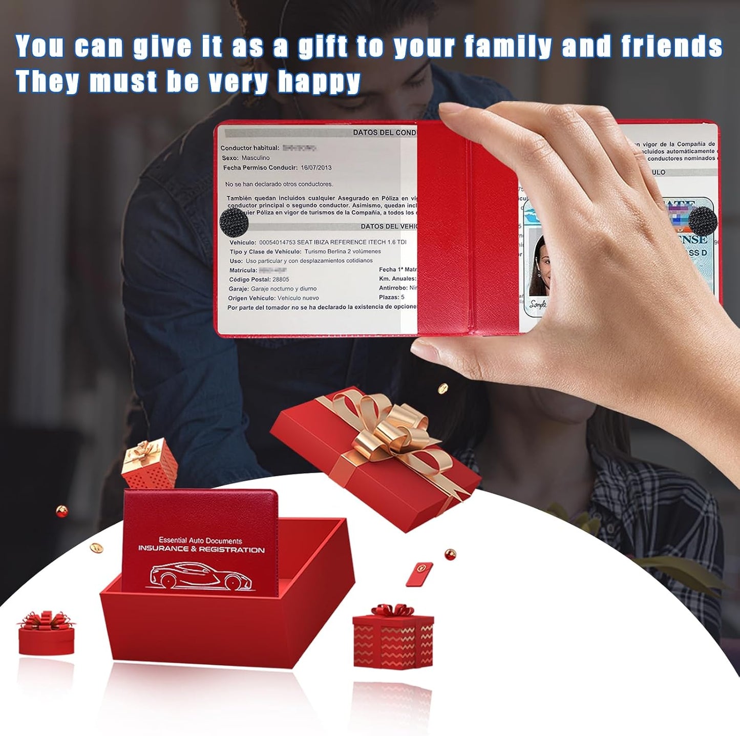 Ziciner Car Registration Insurance Holder, 2Pack Essential Auto Card Document Glove Box Organizer with Touch Fastener, Vehicle Interior Accessories Perfect for Most Car, Truck, SUV (Red/Small Car)