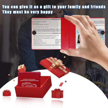 Ziciner Car Registration Insurance Holder, 2Pack Essential Auto Card Document Glove Box Organizer with Touch Fastener, Vehicle Interior Accessories Perfect for Most Car, Truck, SUV (Red/Small Car)