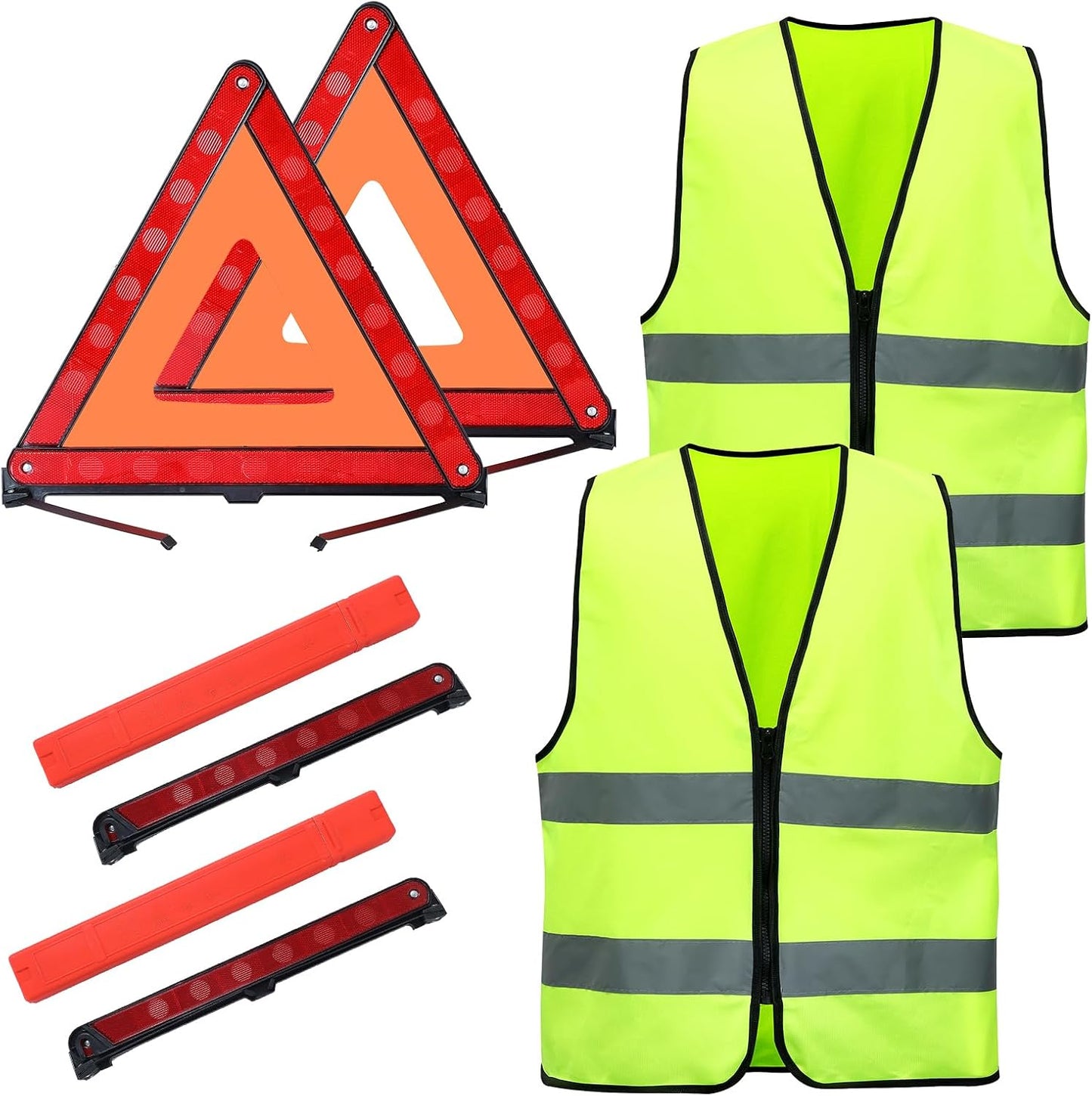 MYFULLY 2 Pack Emergency Warning Triangle and Reflective Safety Vest Set – Foldable Reflective Roadside Triangles, Essential Car Emergency Kit for Vehicle Breakdowns and Road Safety