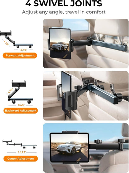 LISEN for iPad Holder Car Tablet Mount, Road Trip Essentials Toddler Kids Travel Gifts, Car Accessories for Women Interior Organizer Mens Truck 3in1 Tablet Holder for Car Camping Back Seat Headrest