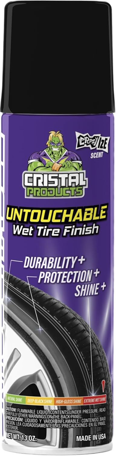 Cristal Products Untouchable Tire Shine Spray – Long-Lasting Wet Tire Finish for Deep Gloss & Protection – Waterproof Tire Shine, Easy Application, Premium Tire Cleaner Shine