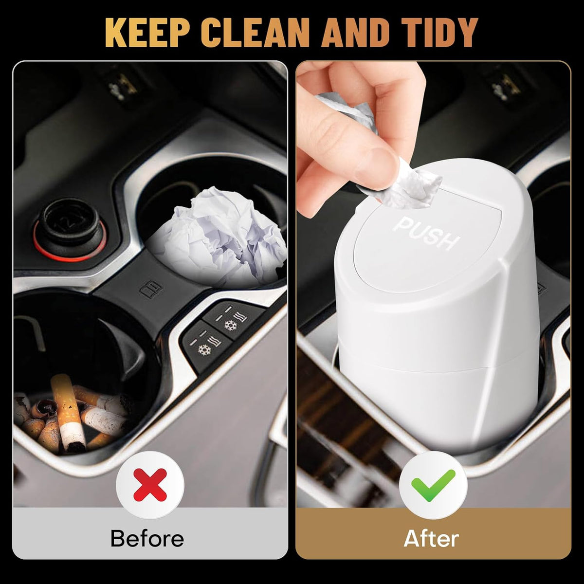 Car Trash Can Bin with Lid - Car Garbage Can Cup Holder - Pink Mini Leakproof Vehicle Garbage Bin with 20pcs Trash Bags - Automobile Organizers and Storage for Front Back Seat Accessories