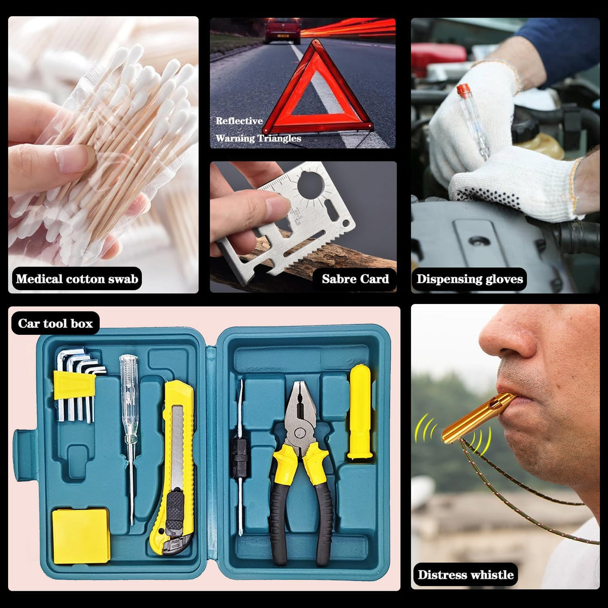142 PCS Emergency Roadside Kit for Car ,Safety Car Kit with Jumper Cables | Roadside Assistance Emergency Kit Warning Triangle, Safety Hammer, Tow Rope, Car Emergency Kit Gifts for New Drivers