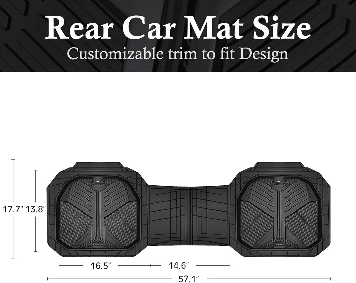CAR PASS Heavy Duty Rubber Car Mats with Cargo Liner, Deep-Dish Car Floor Mats and Trunk Mat All Weather, Universal Trim-to-Fit for SUVs Trucks Sedans, Waterproof Anti-Slip, Trimmable V12 Black