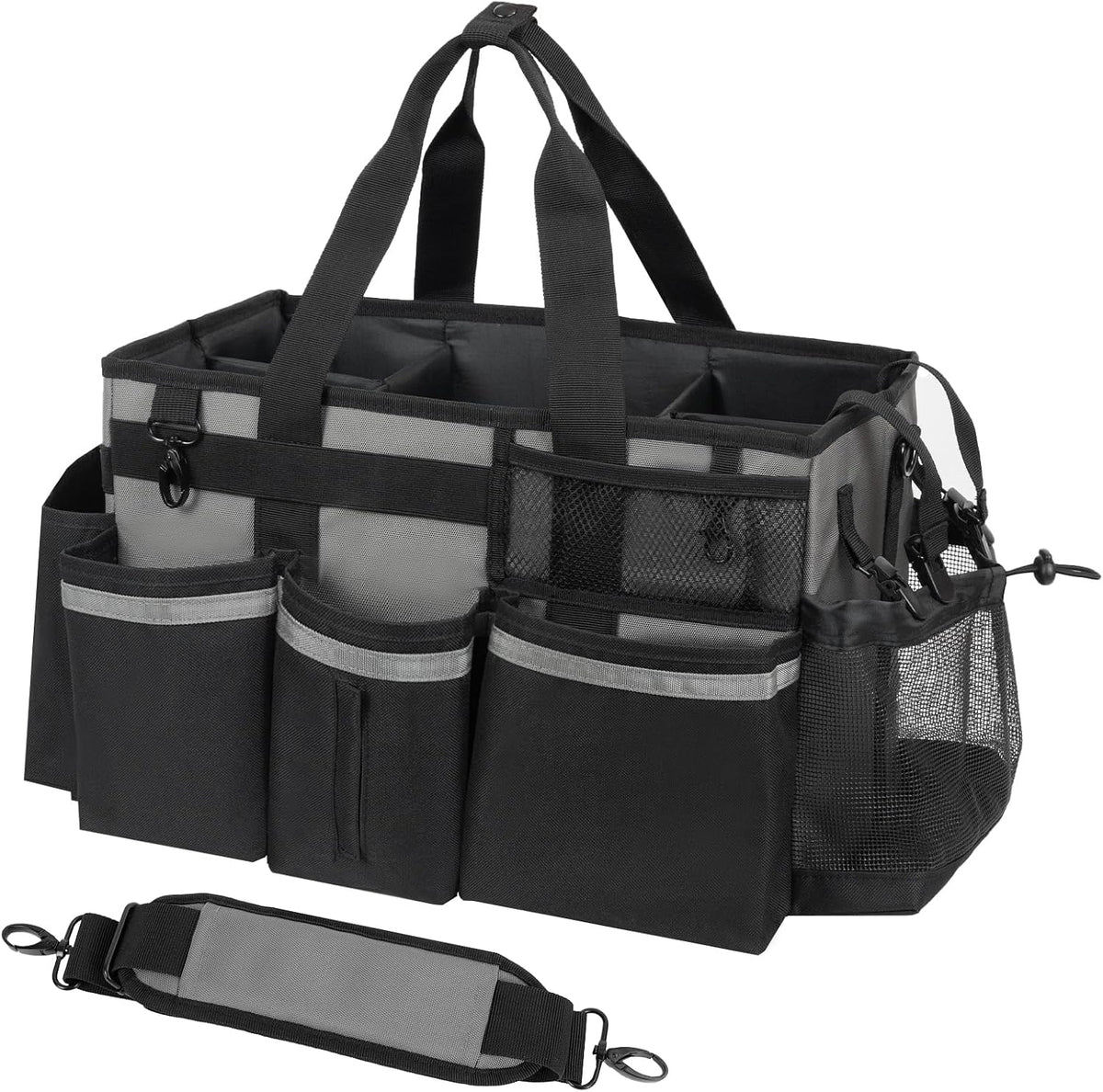 SCAVATA Wearable Cleaning Caddy Organizer with Handle & Shoulder Straps for Housekeepers, Under Sink & Car Cleaning Tool Organizer Bag with 4 Foldable Dividers (Green)
